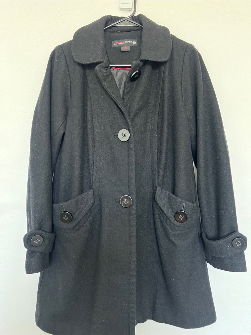 Black Women’s Pea Coat with Button-Front by Weatherproof Vintage